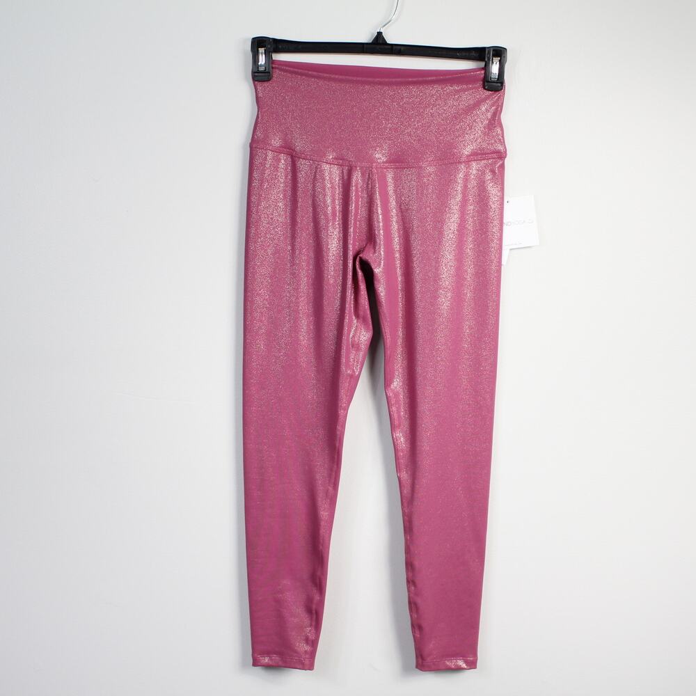 Beyond Yoga Twinkle High Waisted Pink & Gold Fleck Midi Leggings